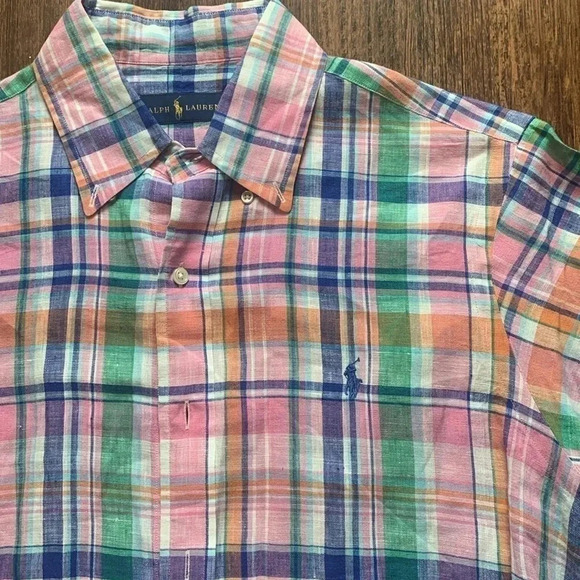 Ralph Lauren Polo Plaid Shirt Size Medium 100% Linen - Picture 2 of 7
